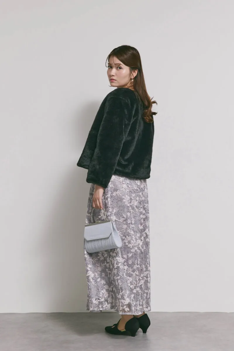 ラベンダーのシアーオフショルドレス