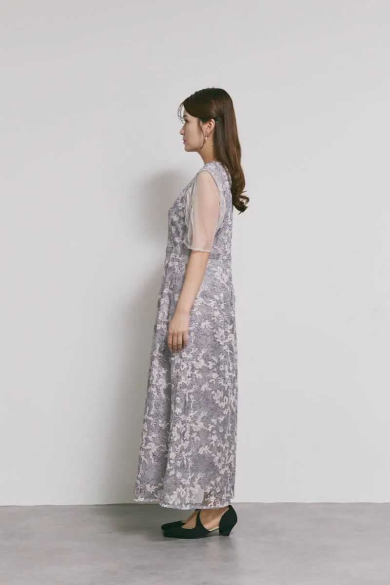 ラベンダーのシアーオフショルドレス