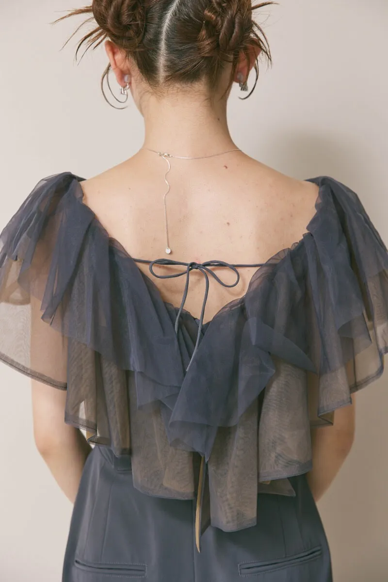 チャコールグレーのチュールカラーベアパンツドレス