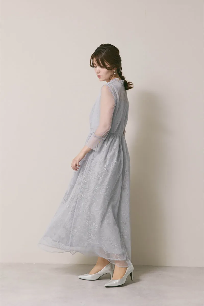 サックスのレースミックスチュールドレス