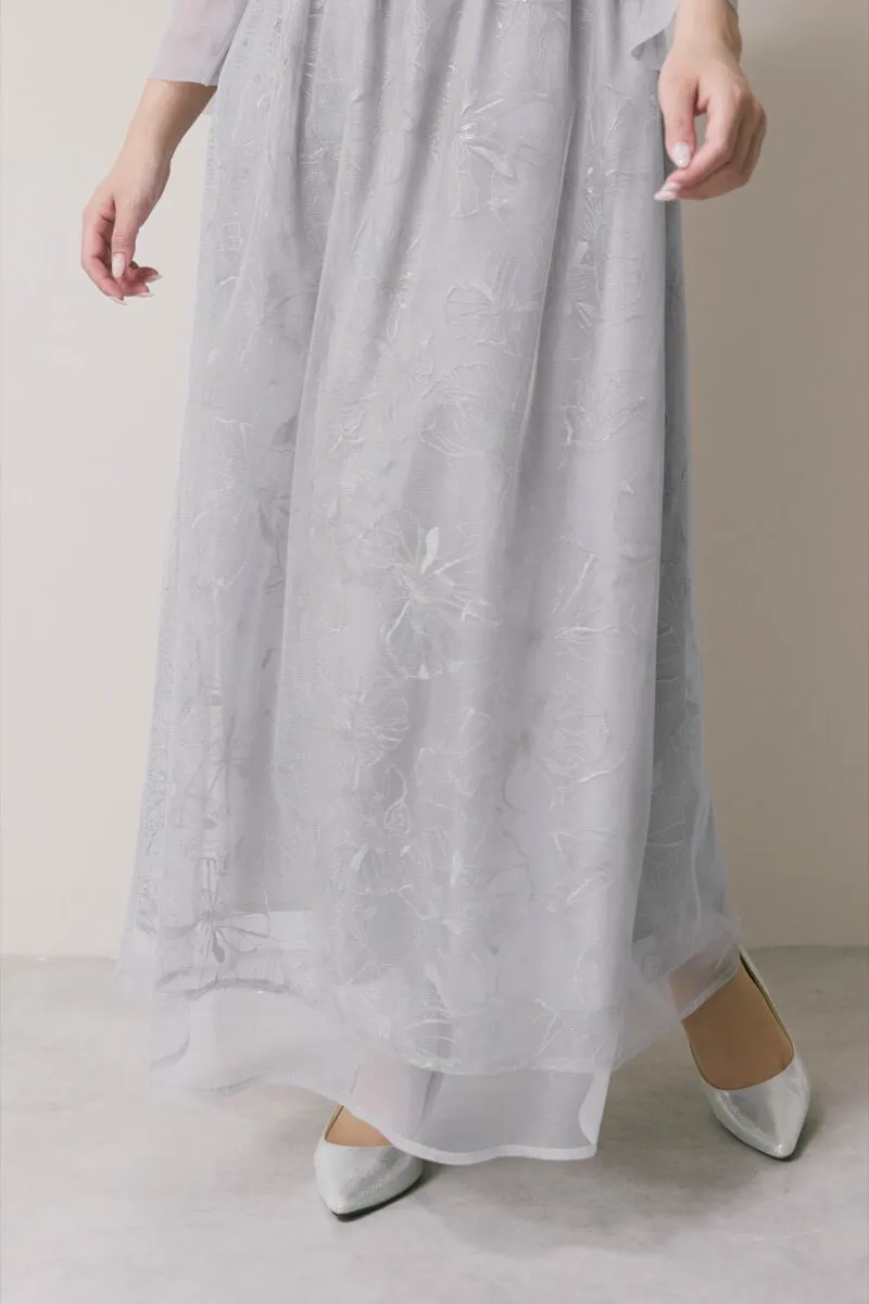 サックスのレースミックスチュールドレス