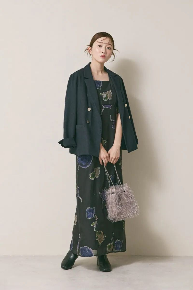 ブラックのフラワープリントオケージョンドレス