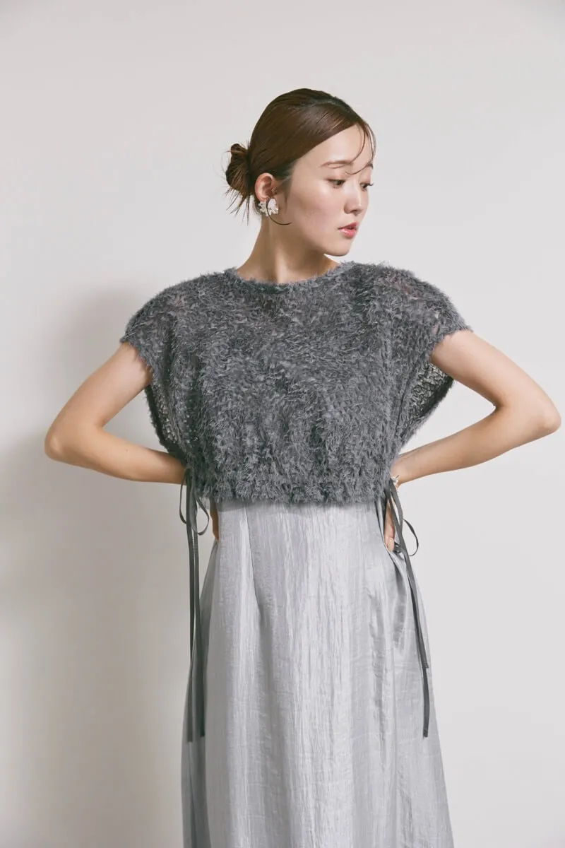 ブルーグレーのファートップスドレス