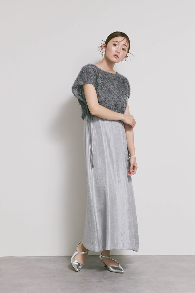 ブルーグレーのファートップスドレス