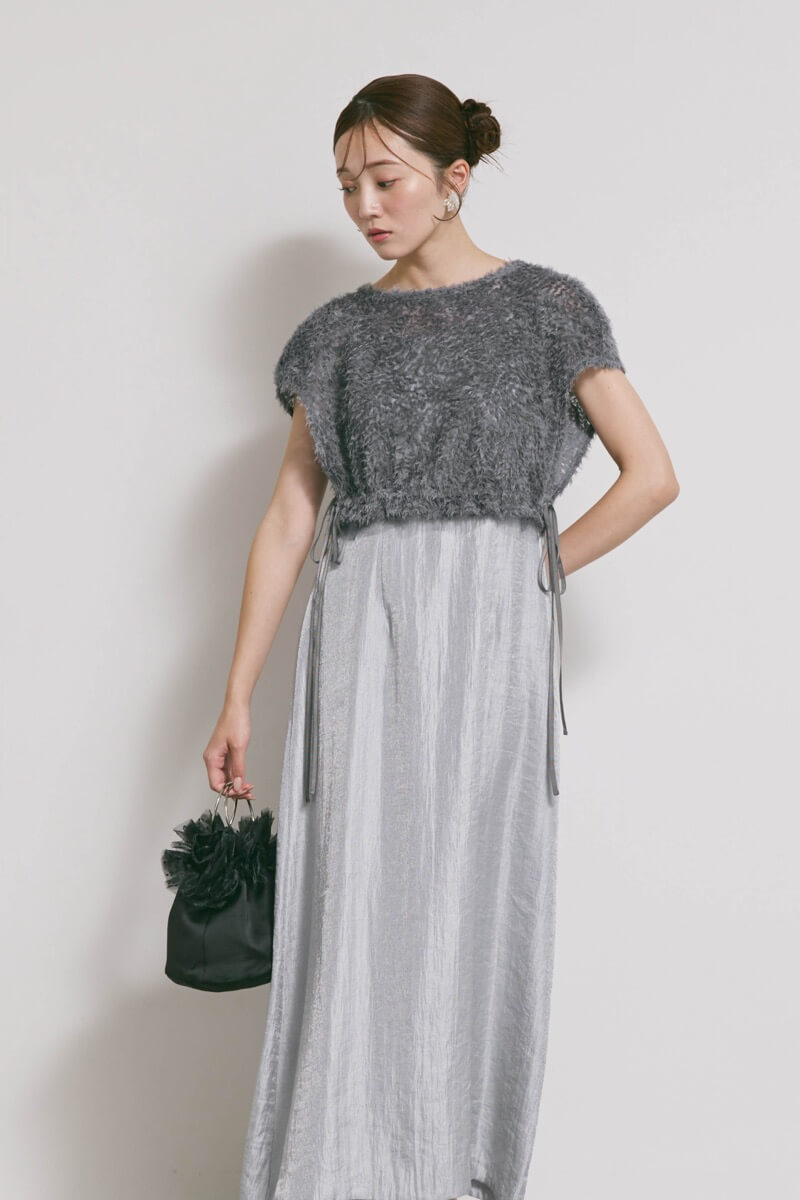 ブルーグレーのファートップスドレス