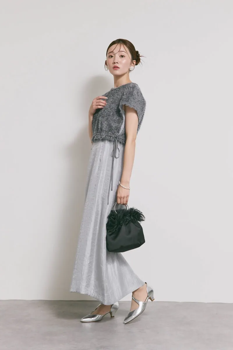 ブルーグレーのファートップスドレス