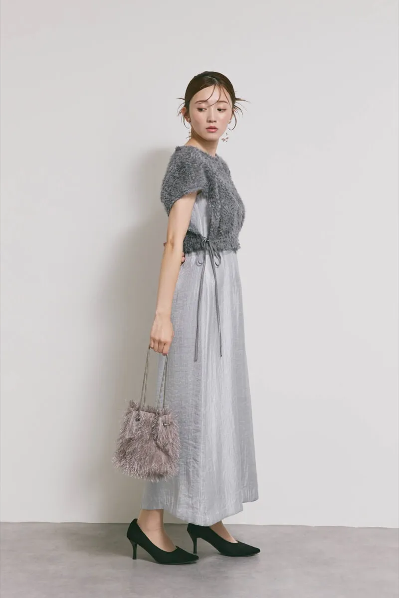 ブルーグレーのファートップスドレス