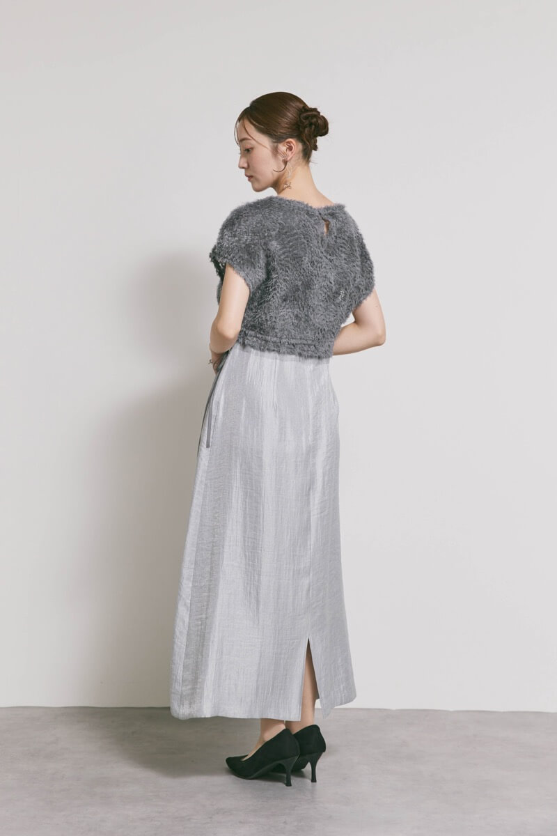 ブルーグレーのファートップスドレス