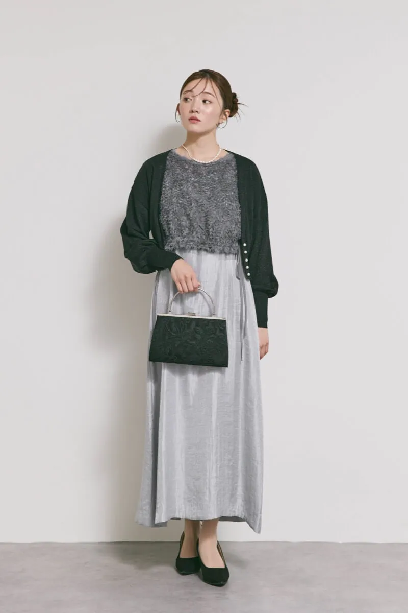 ブルーグレーのファートップスドレス