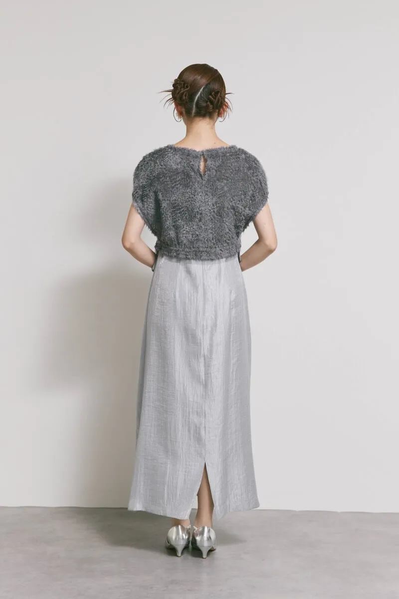 ブルーグレーのファートップスドレス