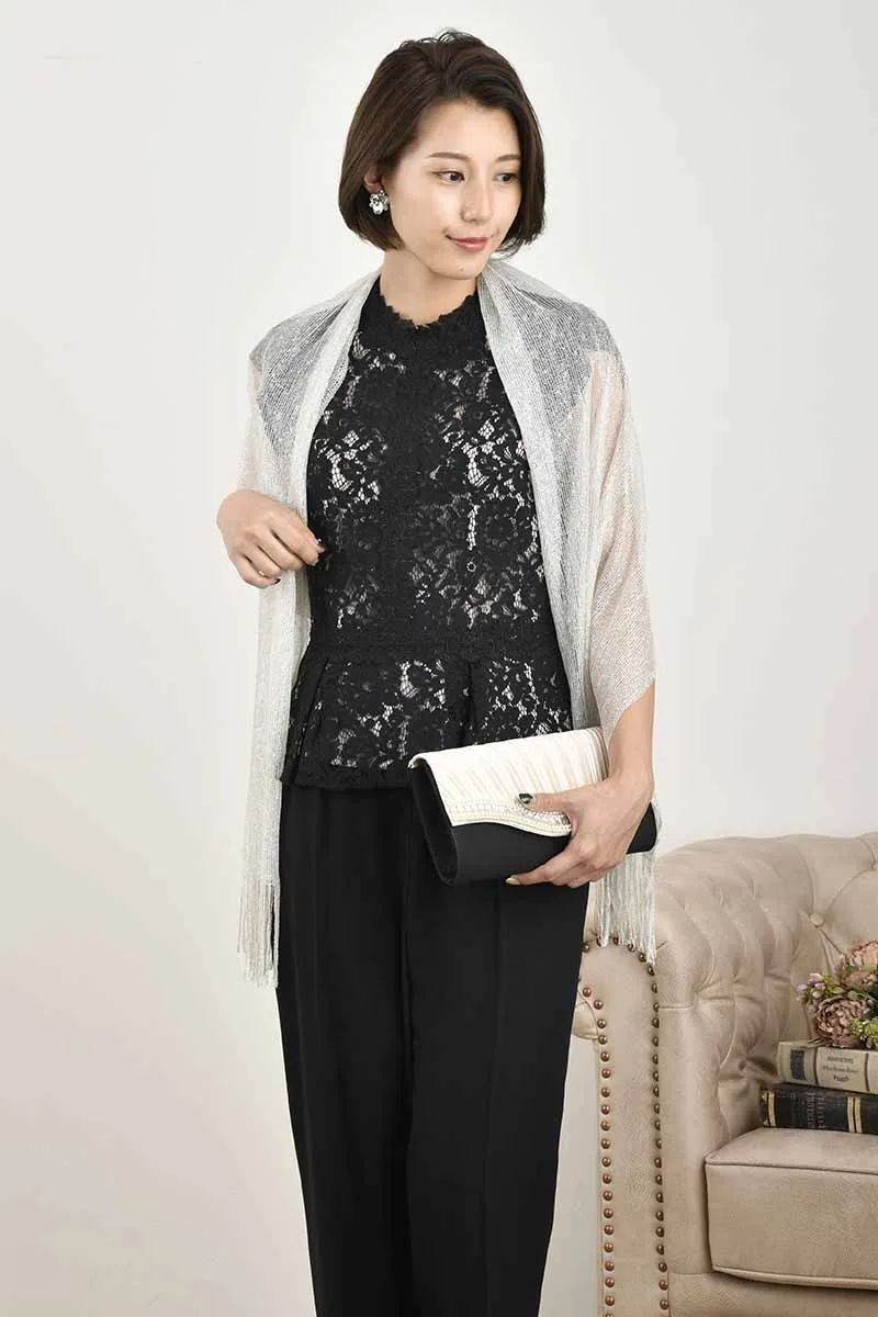 ブラックのレース柄テーパードパンツドレス