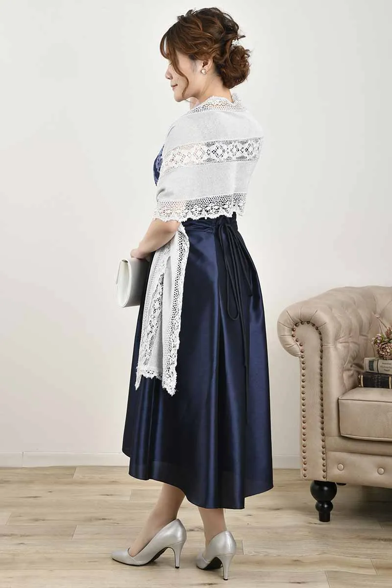 ブルーのレース切替フィットアンドフレアドレス