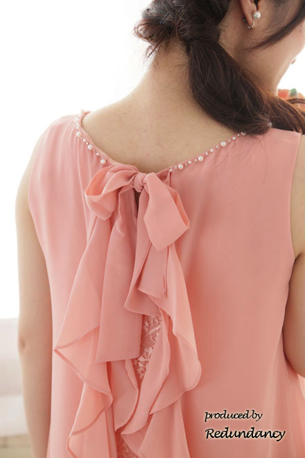 ピンクのバックフリルシフォンドレスコーディネートセット