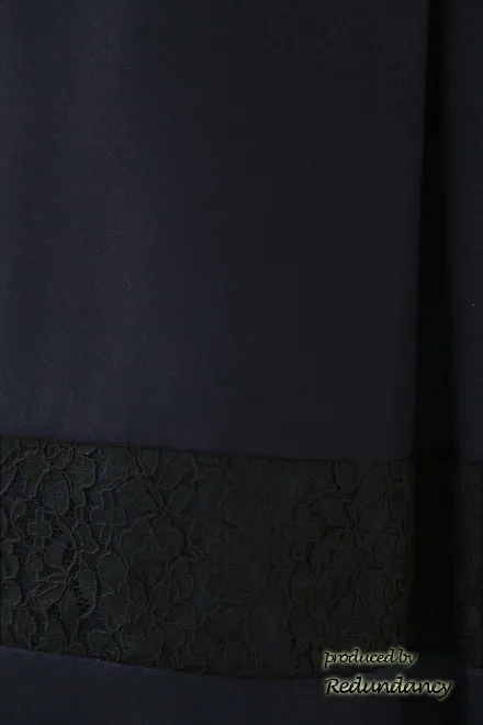 ネイビー×ブラックのレース切替パフスリーブドレスコーディネートセット