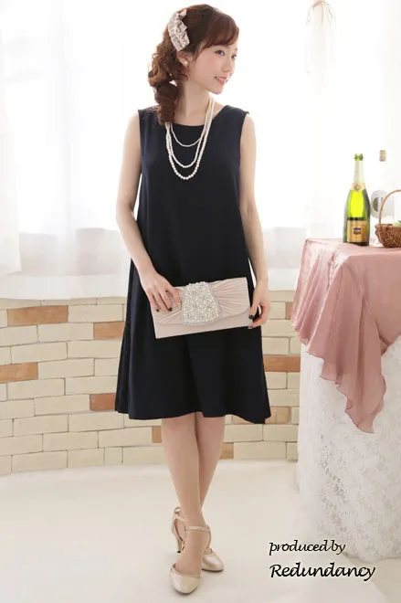 ネイビーのY字バックフリルレース切替ドレスコーディネートセット