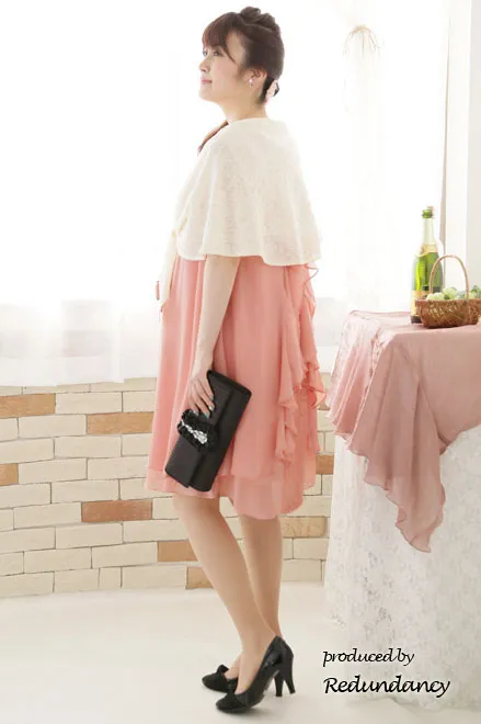 ピンクのバックフリルシフォンドレスコーディネートセット