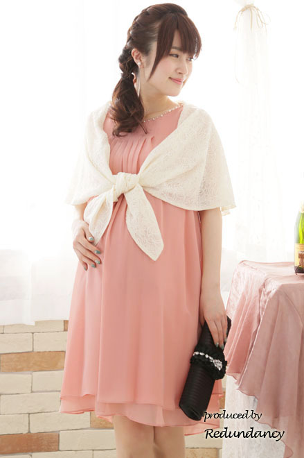 ピンクのバックフリルシフォンドレスコーディネートセット