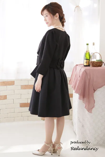 ブラック×ベージュの切替レースドレスコーディネートセット