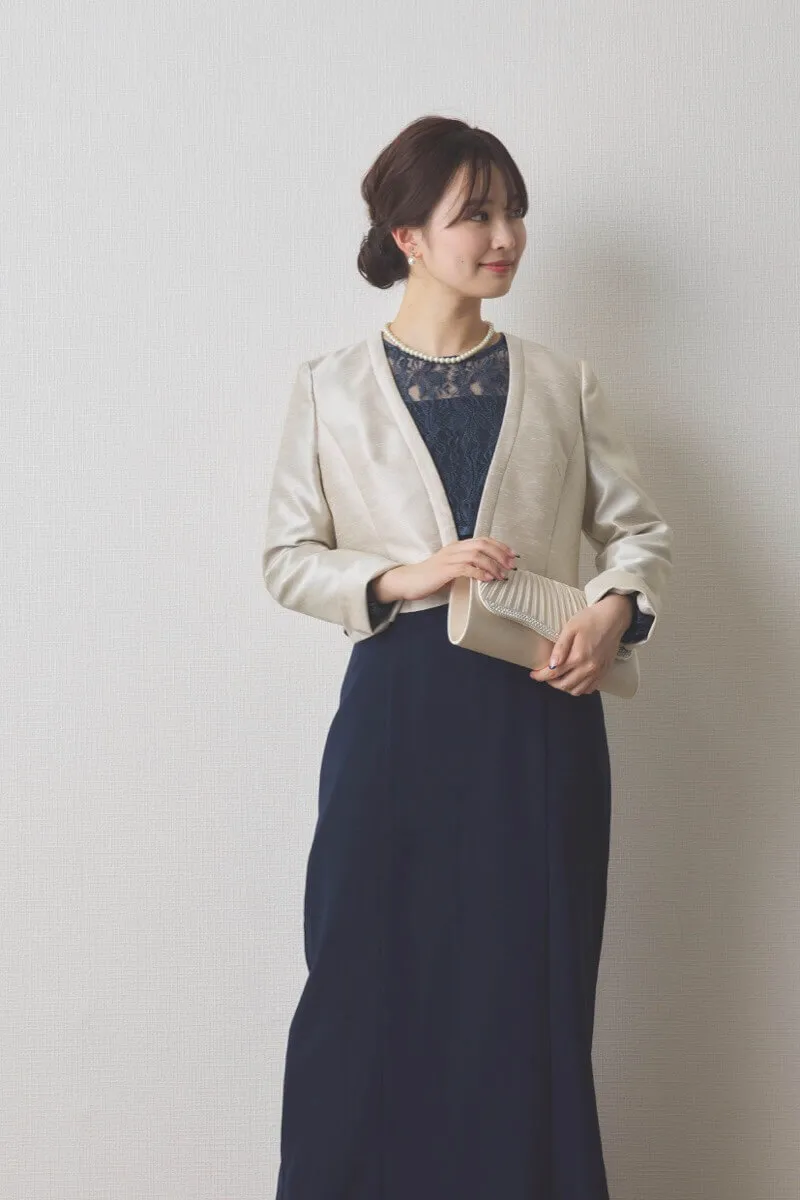 ネイビーのレースブラウス付きタイトラインドレス