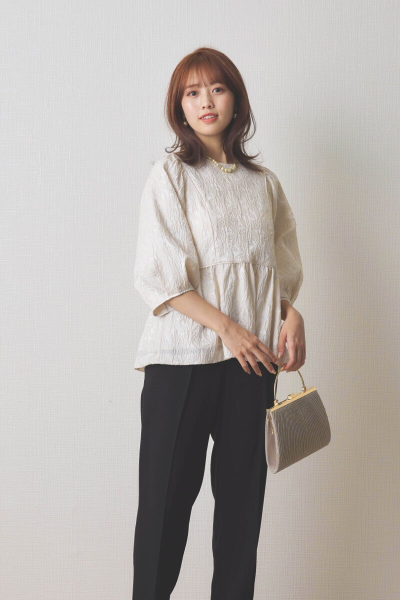 ブラック×ベージュのセットアップパンツドレス