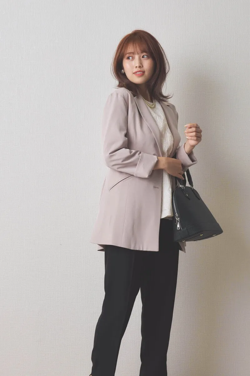 ブラック×ベージュのセットアップパンツドレス