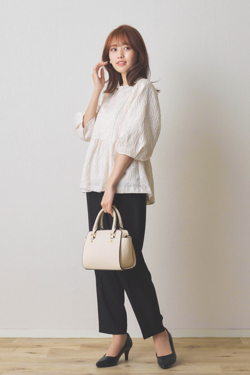 ブラック×ベージュのセットアップパンツドレス