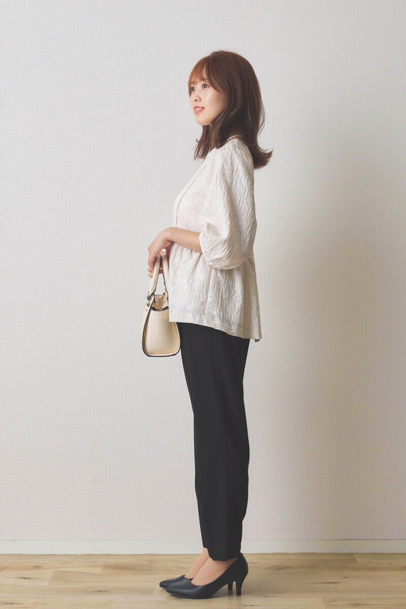 ブラック×ベージュのセットアップパンツドレス