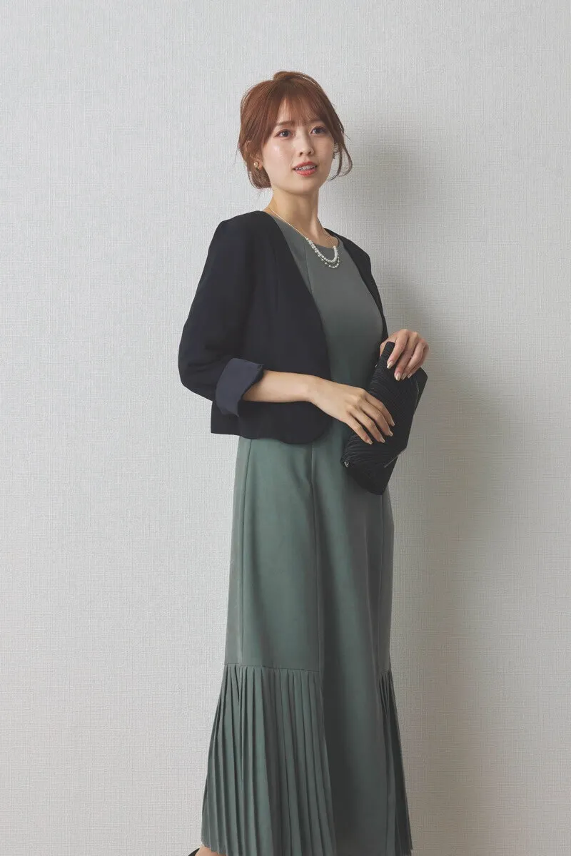 ダスティグリーンの裾プリーツマーメイドドレス
