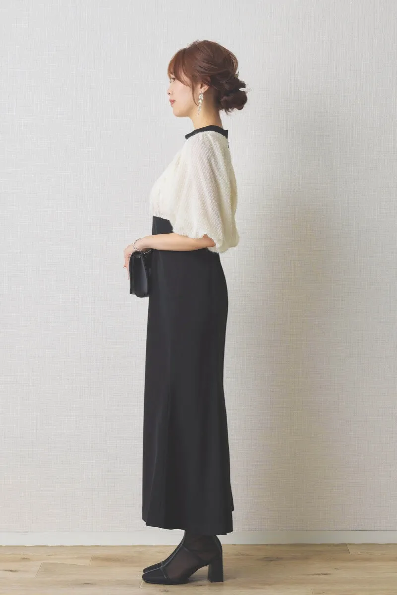 モノトーンの異素材MIXドレス