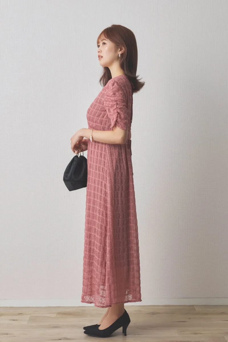 ピンクのドットドビーエプロンドレス