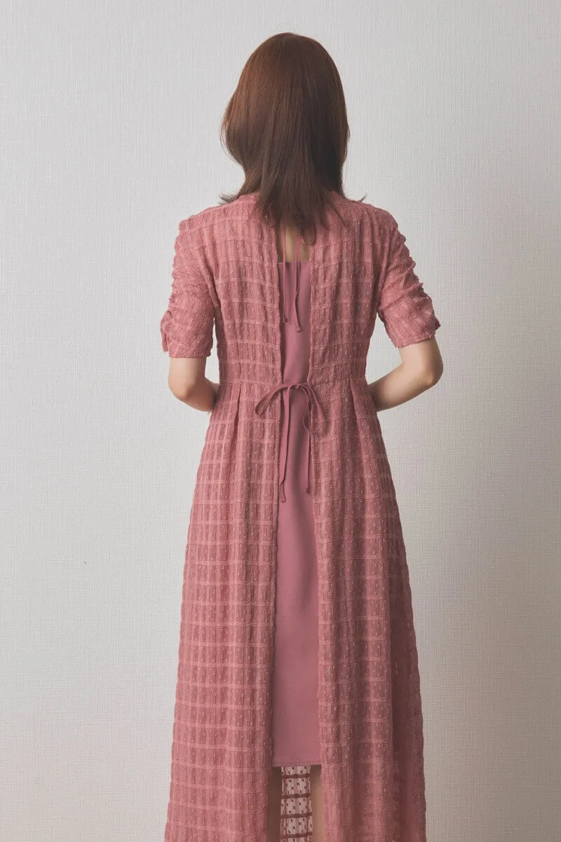 ピンクのドットドビーエプロンドレス