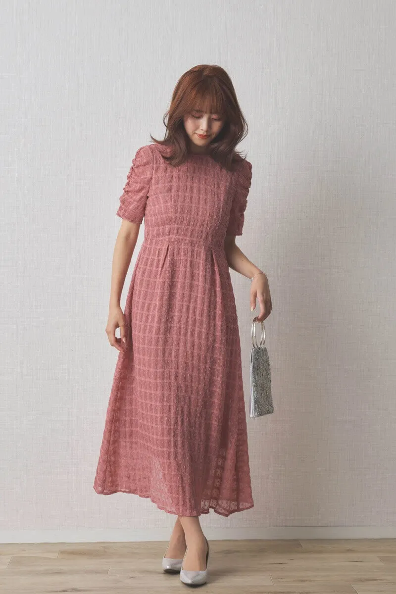 ピンクのドットドビーエプロンドレス
