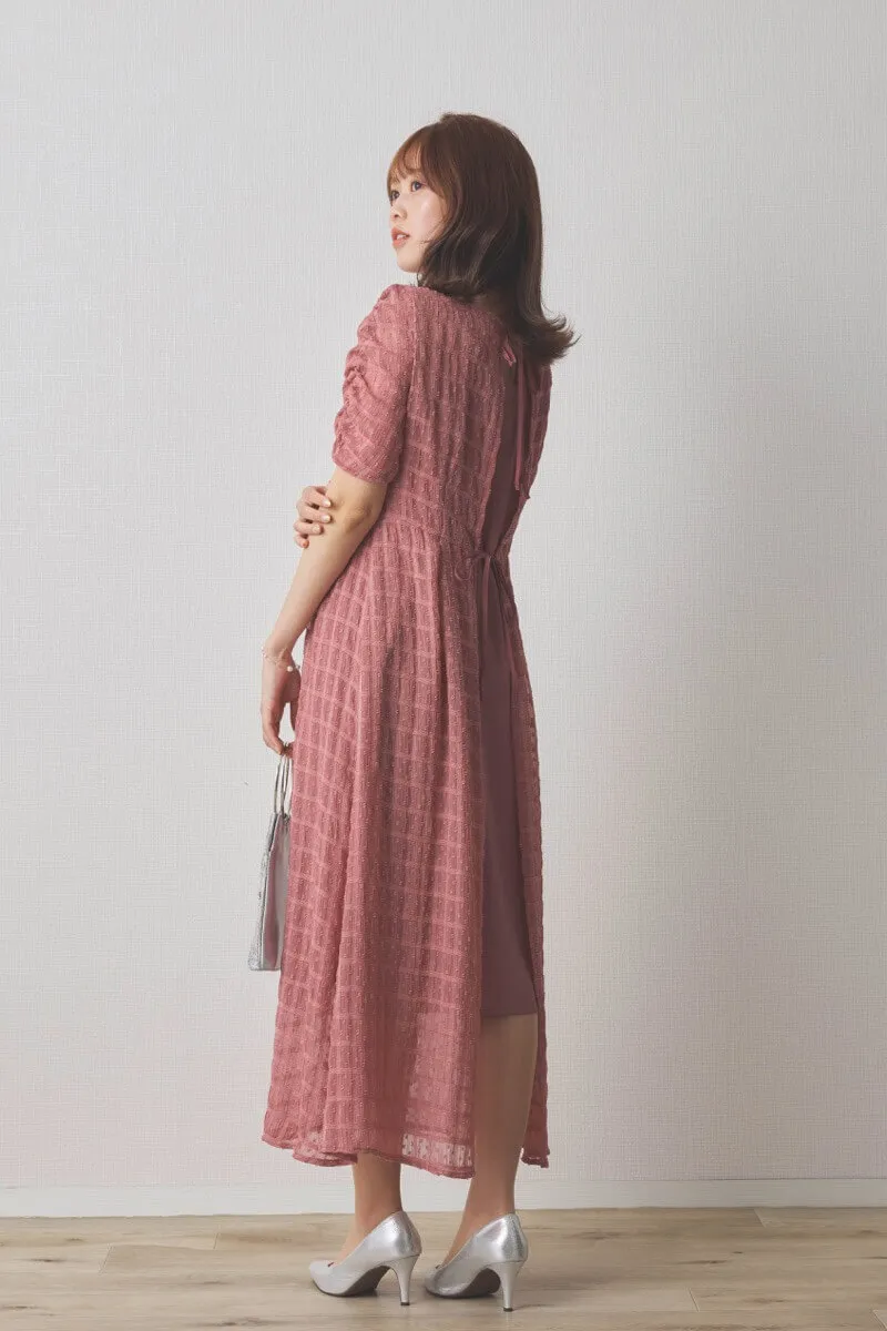 ピンクのドットドビーエプロンドレス