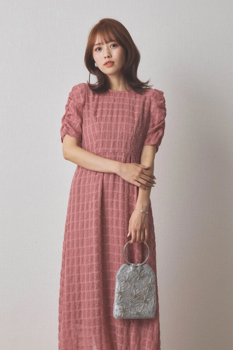 ピンクのドットドビーエプロンドレス