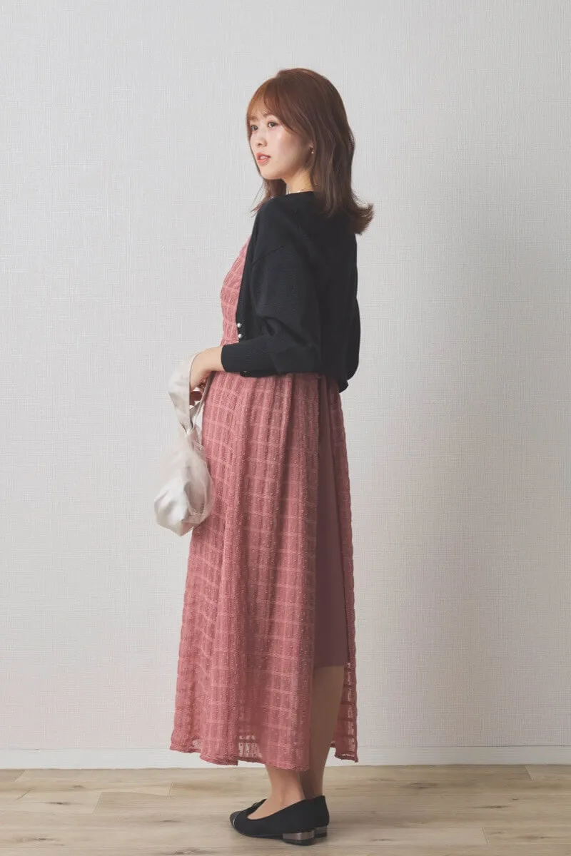 ピンクのドットドビーエプロンドレス