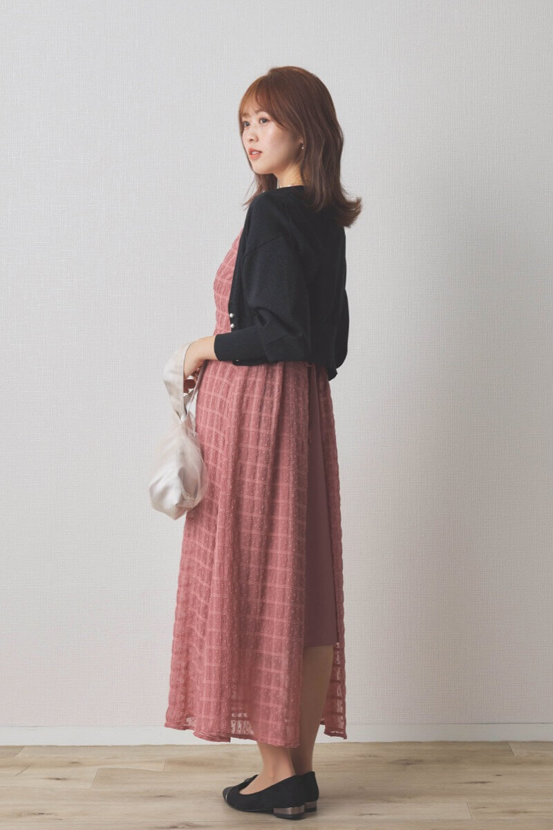 ピンクのドットドビーエプロンドレス