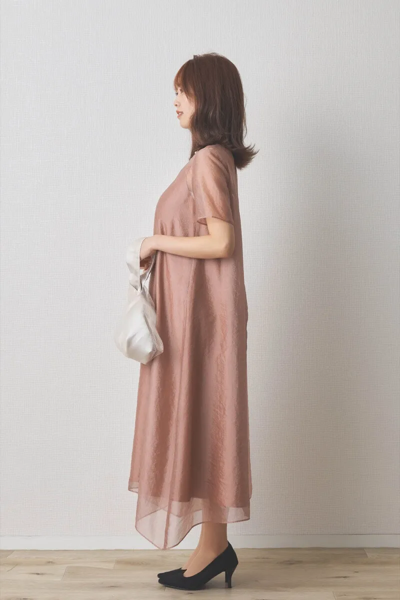 ピンクのシアーオーガンジーショートスリーブドレス