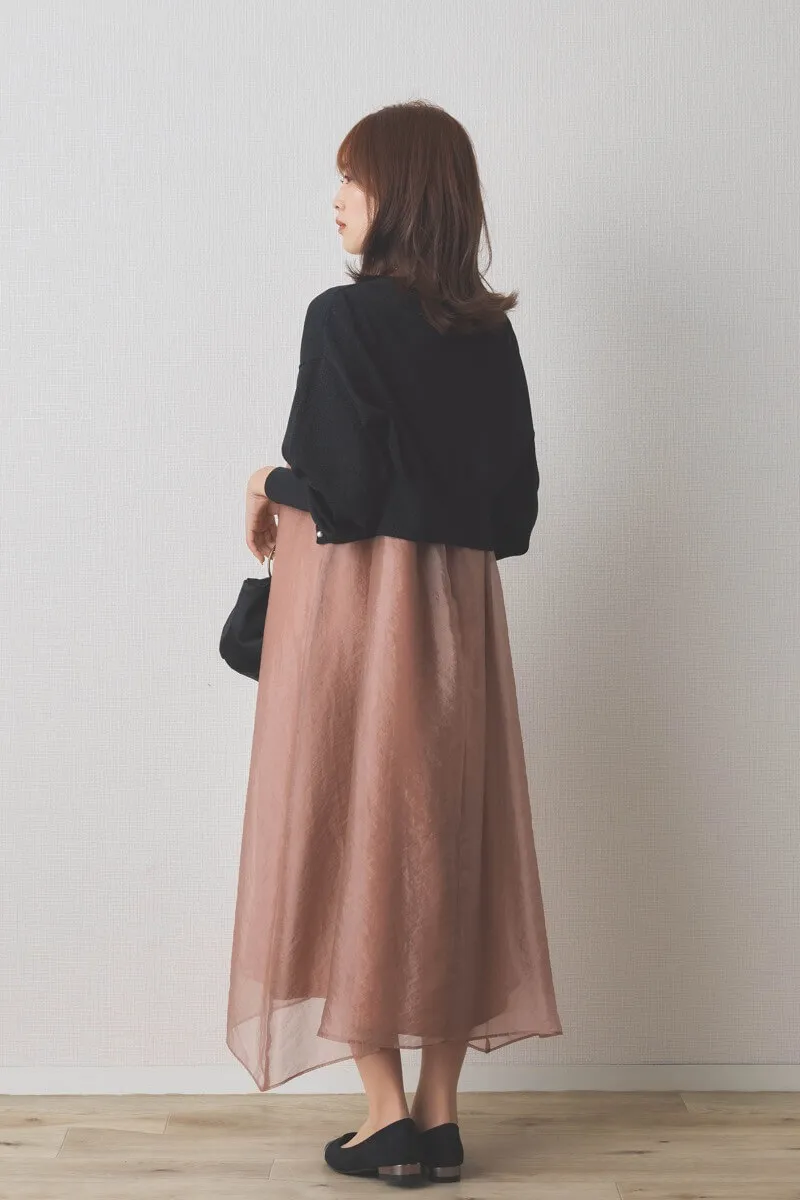 ピンクのシアーオーガンジーショートスリーブドレス