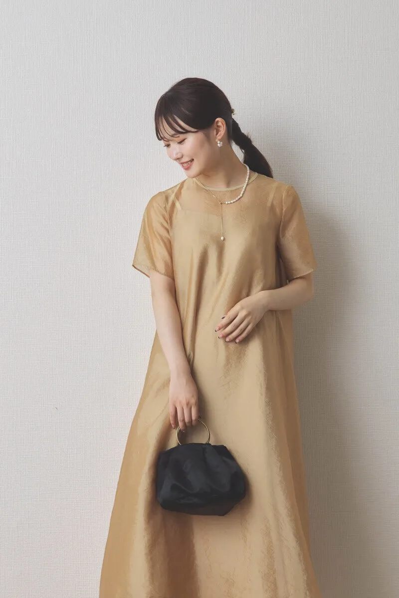 イエローのシアーオーガンジーショートスリーブドレス