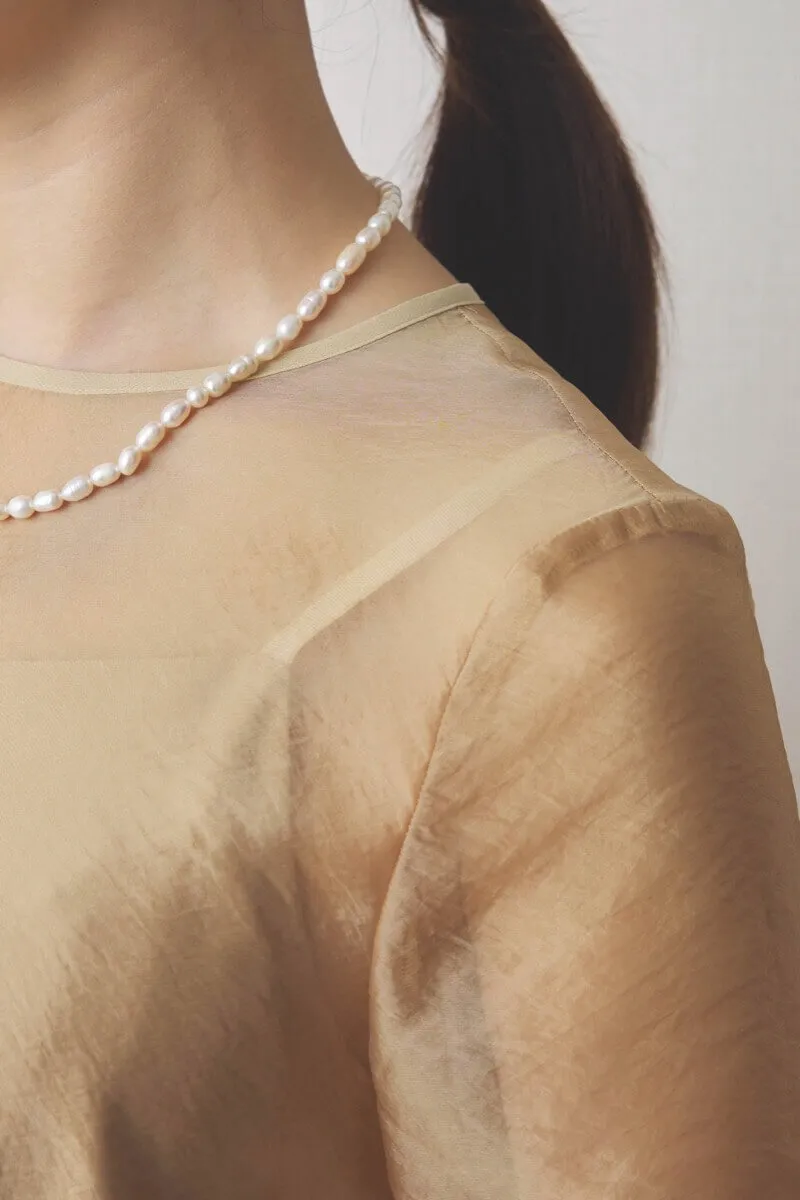 イエローのシアーオーガンジーショートスリーブドレス