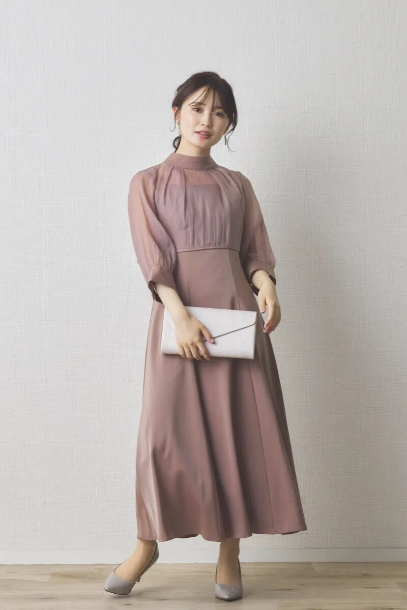 モカのオーガンジーボレロ付きフレアドレス