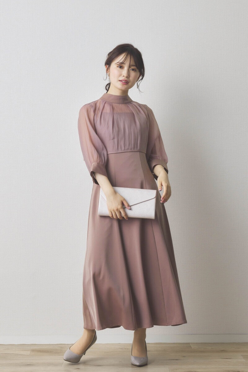 モカのオーガンジーボレロ付きフレアドレス