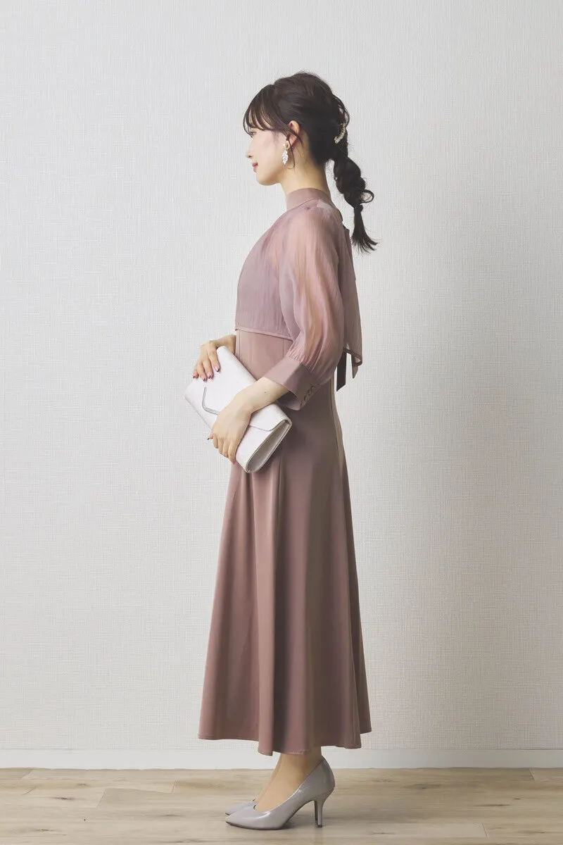 モカのオーガンジーボレロ付きフレアドレス