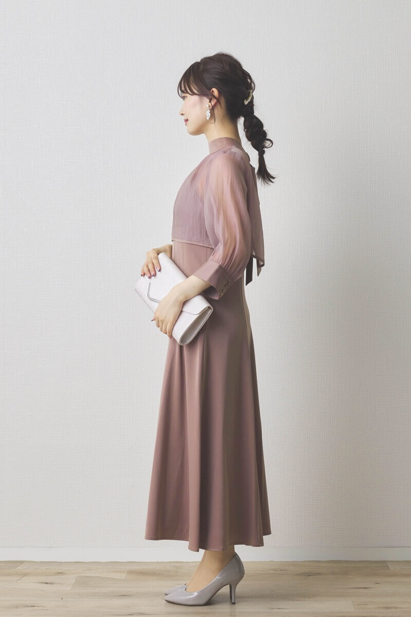 モカのオーガンジーボレロ付きフレアドレス