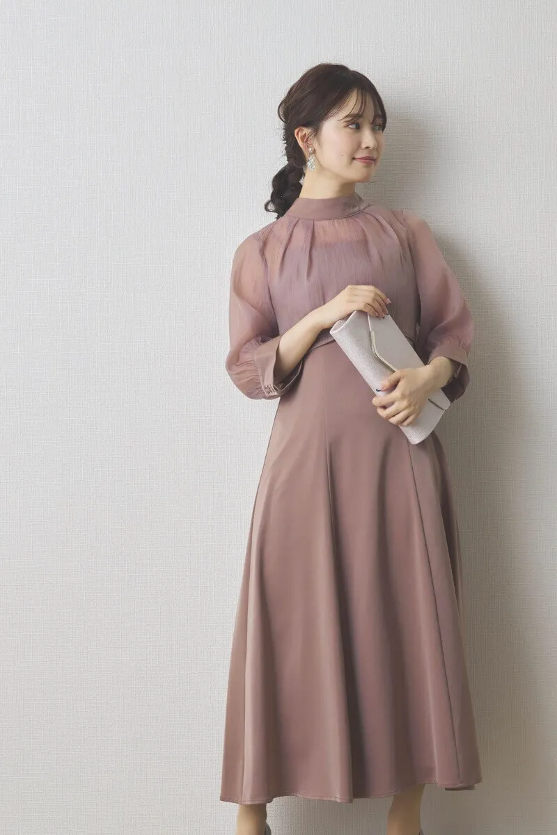 モカのオーガンジーボレロ付きフレアドレス