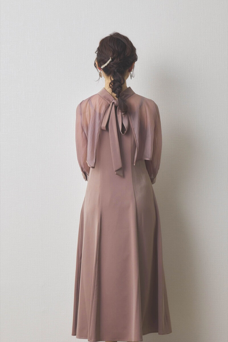 モカのオーガンジーボレロ付きフレアドレス