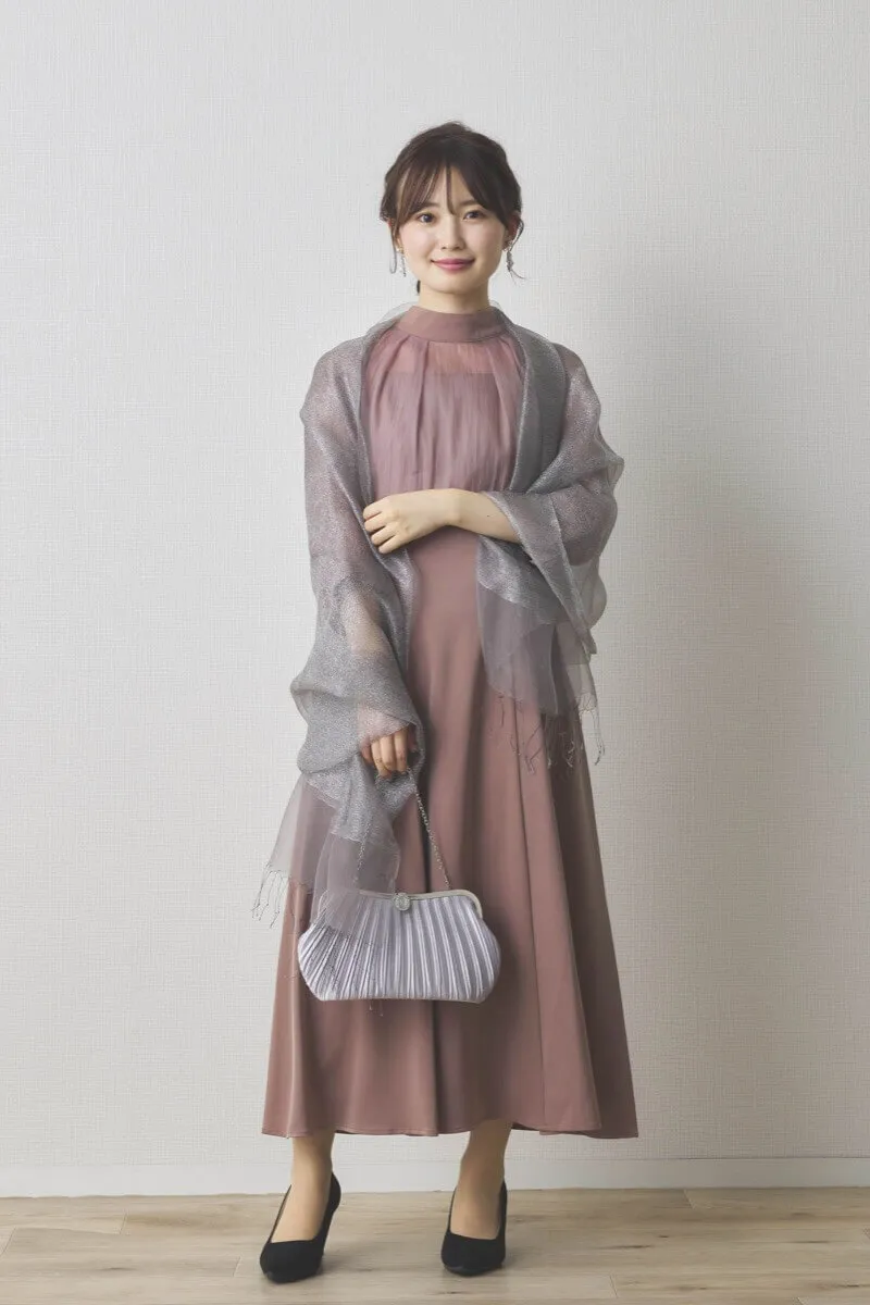 モカのオーガンジーボレロ付きフレアドレス