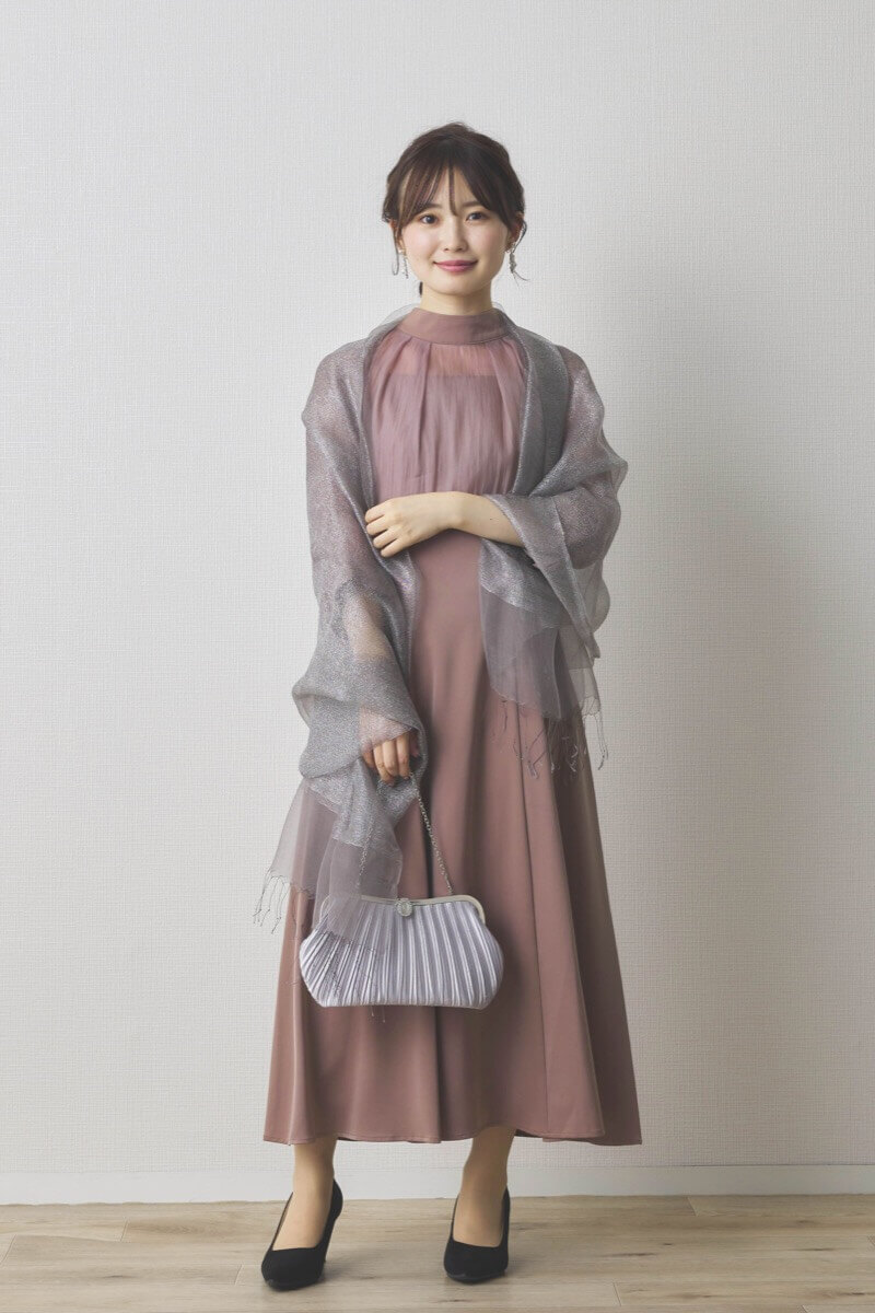 モカのオーガンジーボレロ付きフレアドレス