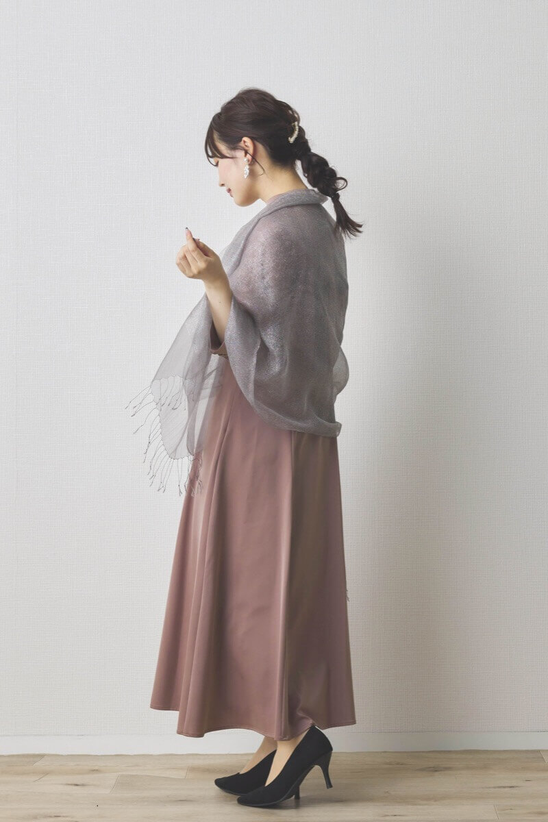 モカのオーガンジーボレロ付きフレアドレス