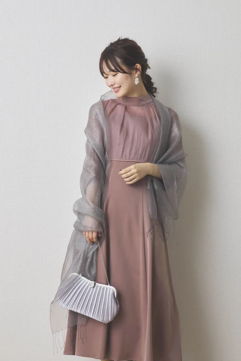 モカのオーガンジーボレロ付きフレアドレス